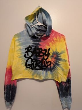 Tie-Dye Cropped Hoodie with 'BABY Girl  Graphic
